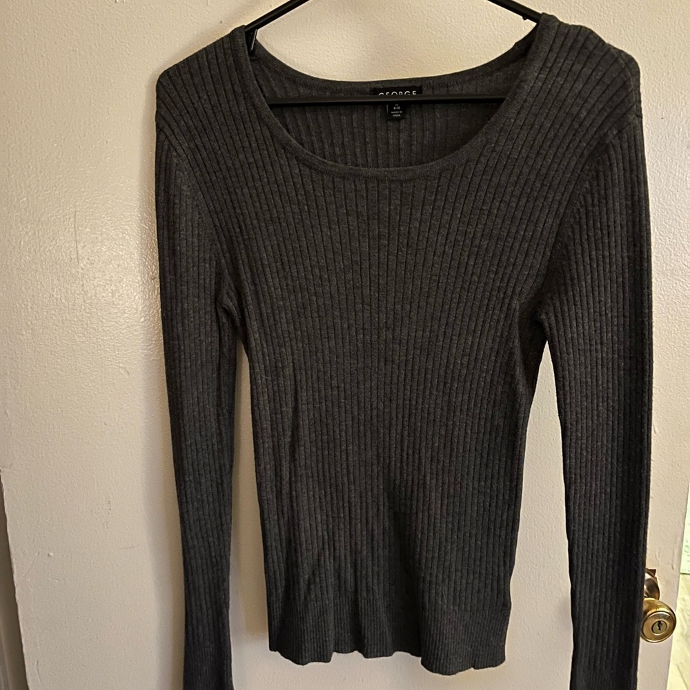 George Dark Gray Ribbed Long Sleeve Top